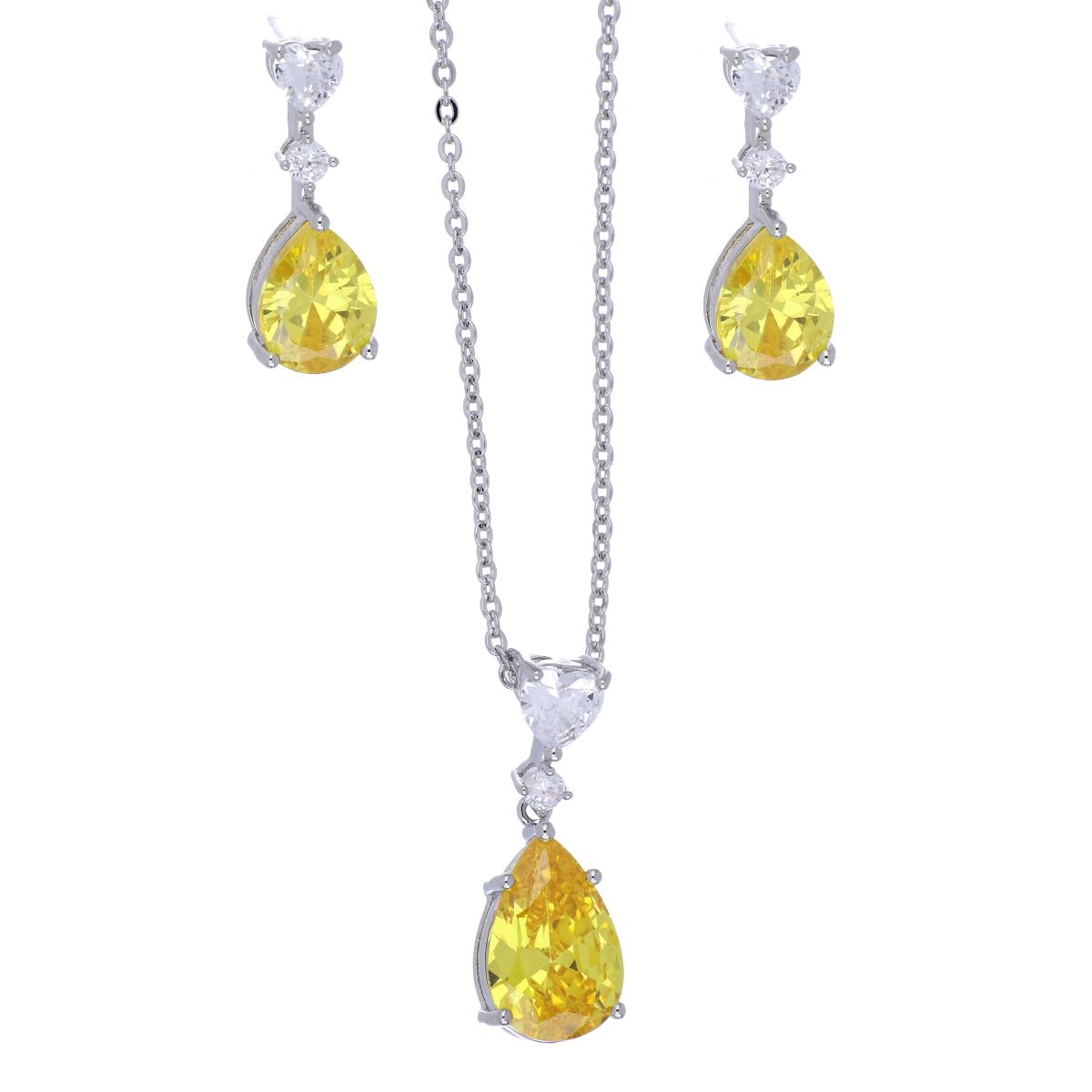 Set Aretes+Dije con Cadena Circonita Jongwuil Acabado Rodio Farfalla Bonetti