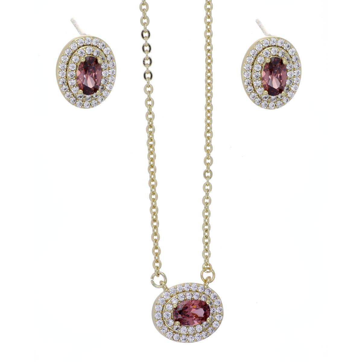 Set Aretes+Gargantilla con Cadena Circonita Rhodolite Chapado Oro Farfalla Bonetti