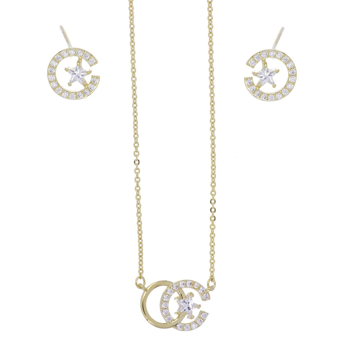 Set Aretes+Gargantilla con Cadena Estrella Chapado Oro Farfalla Bonetti