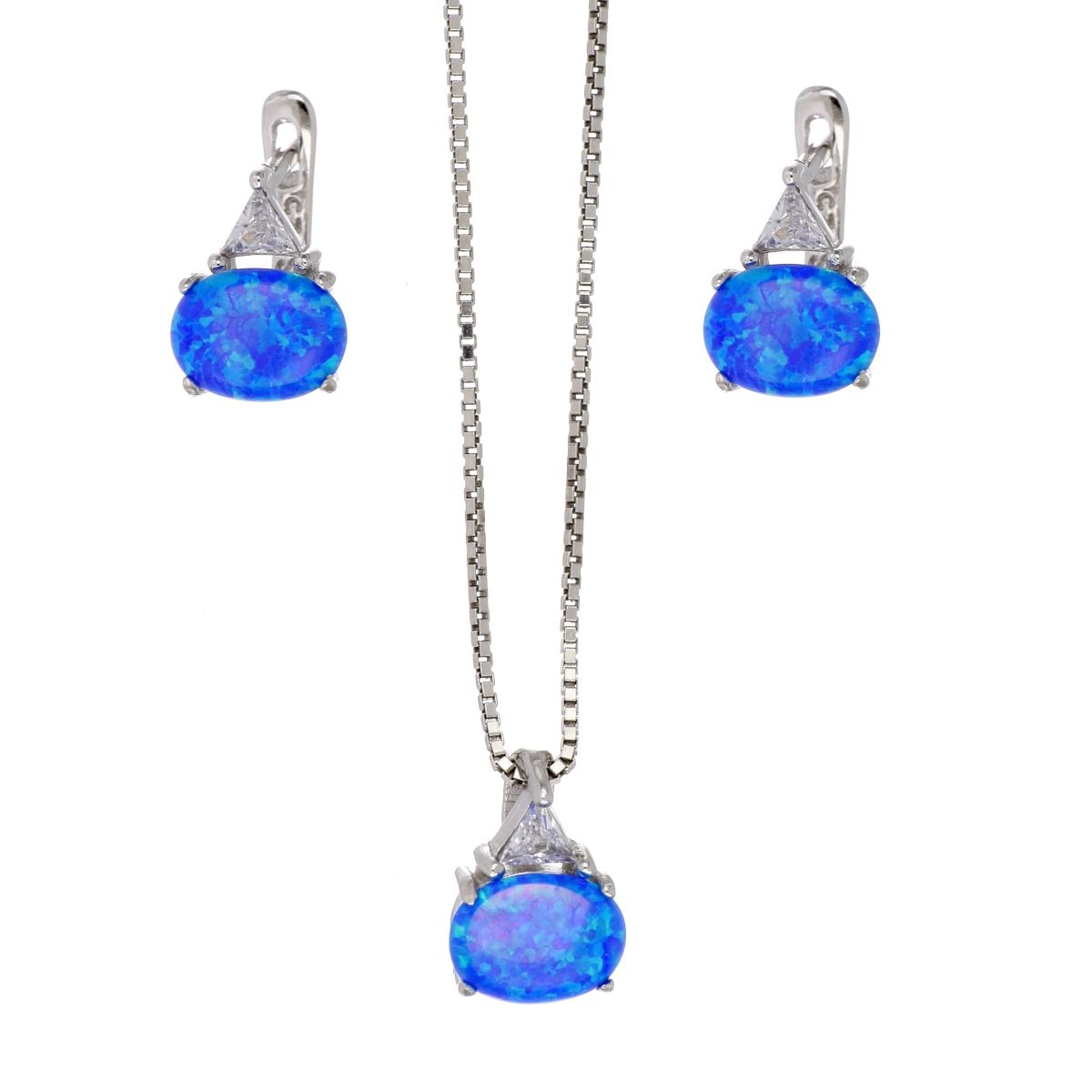 Set Arete+Dije con Cadena Circonita Azul Opal Plata 925 Farfalla Bonetti