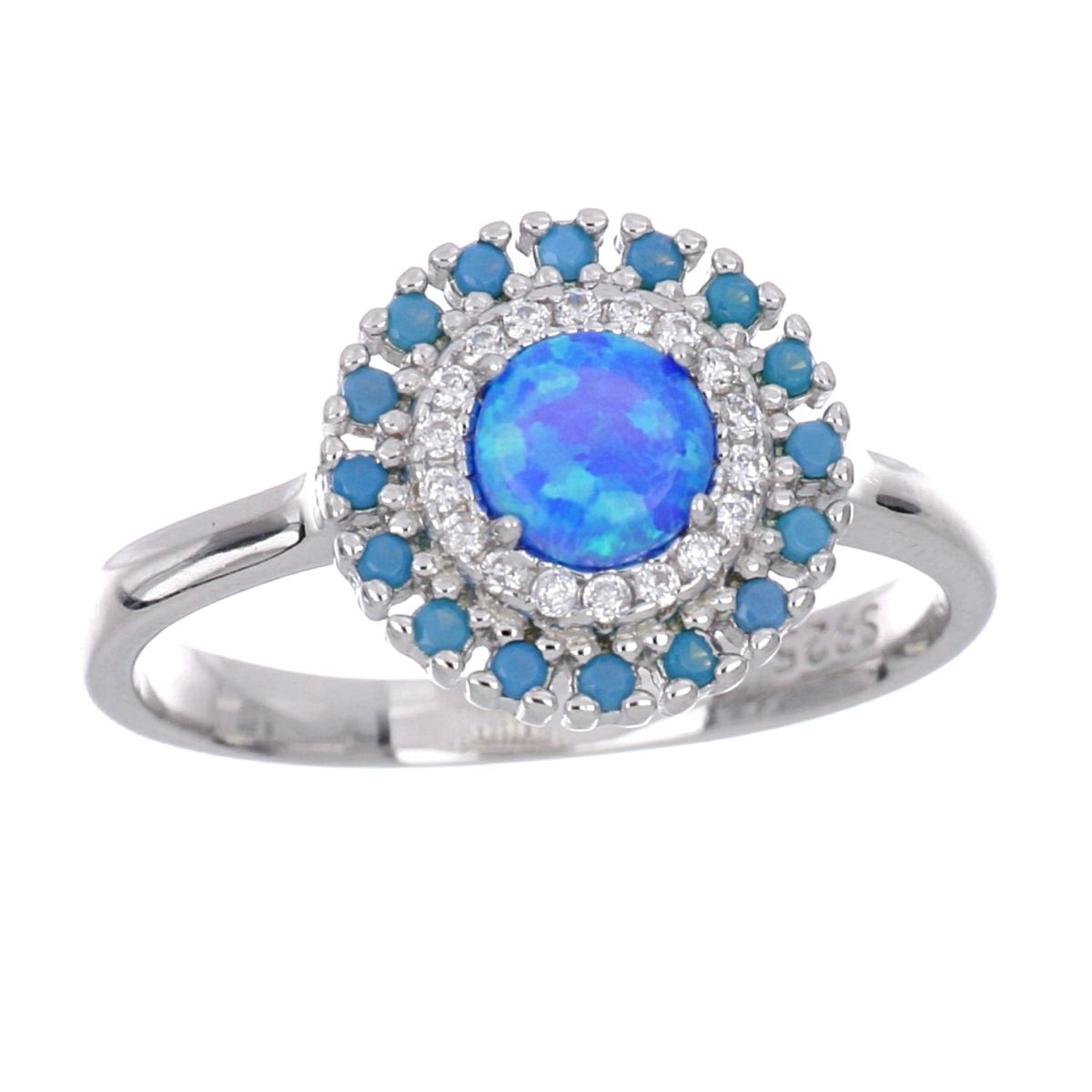Anillo Plata 925 Piedra Central Azul Opal Farfalla Bonetti