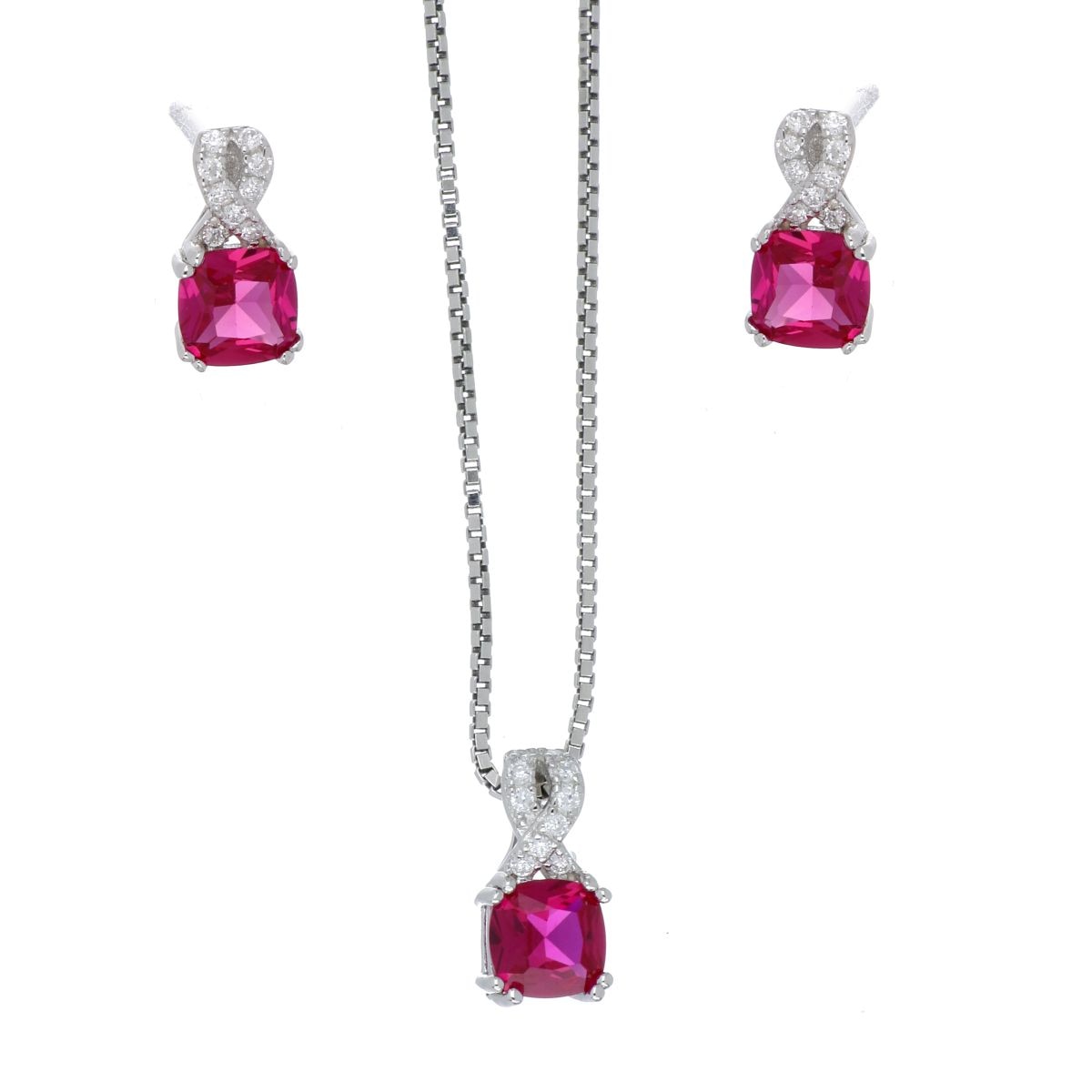 Set Arete+Dije con Cadena Circonita Ruby Plata 925 Farfalla Bonetti