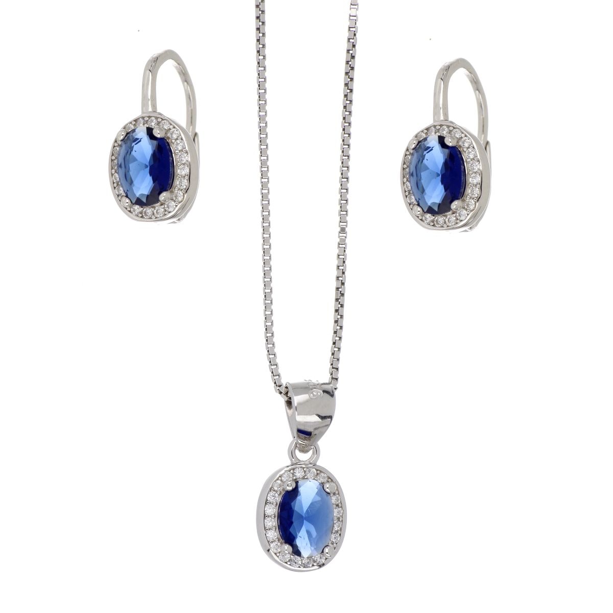 Set Arete+Dije con Cadena Circonita Sapphire Plata 925 Farfalla Bonetti