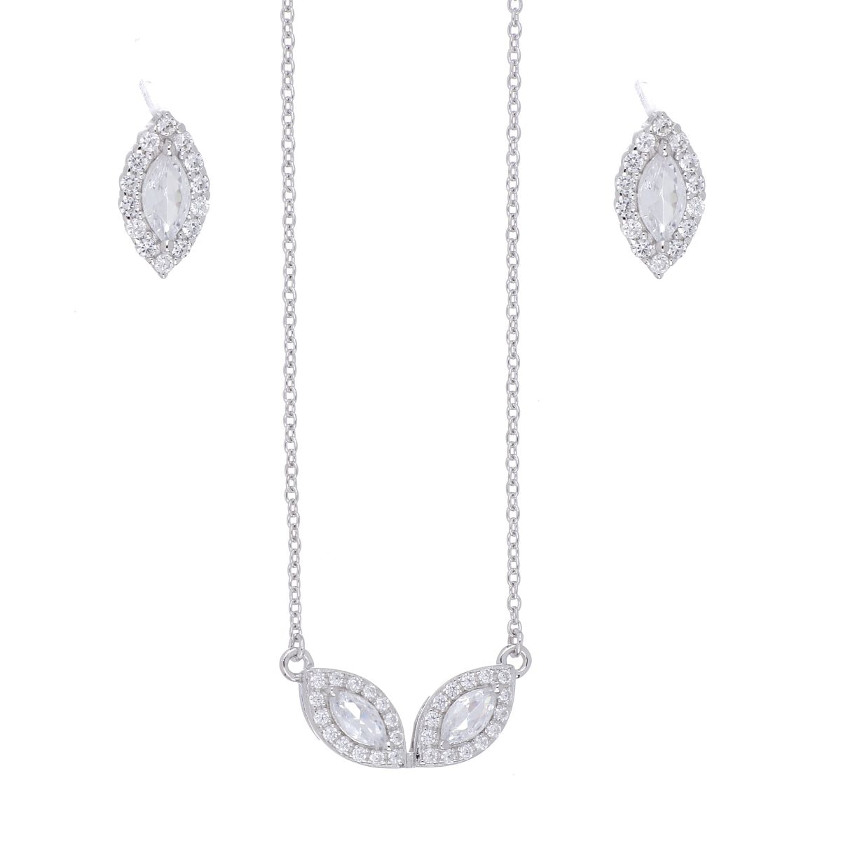 Set Arete+Gargantilla con Cadena Circonita Blanca Plata 925 Farfalla Bonetti