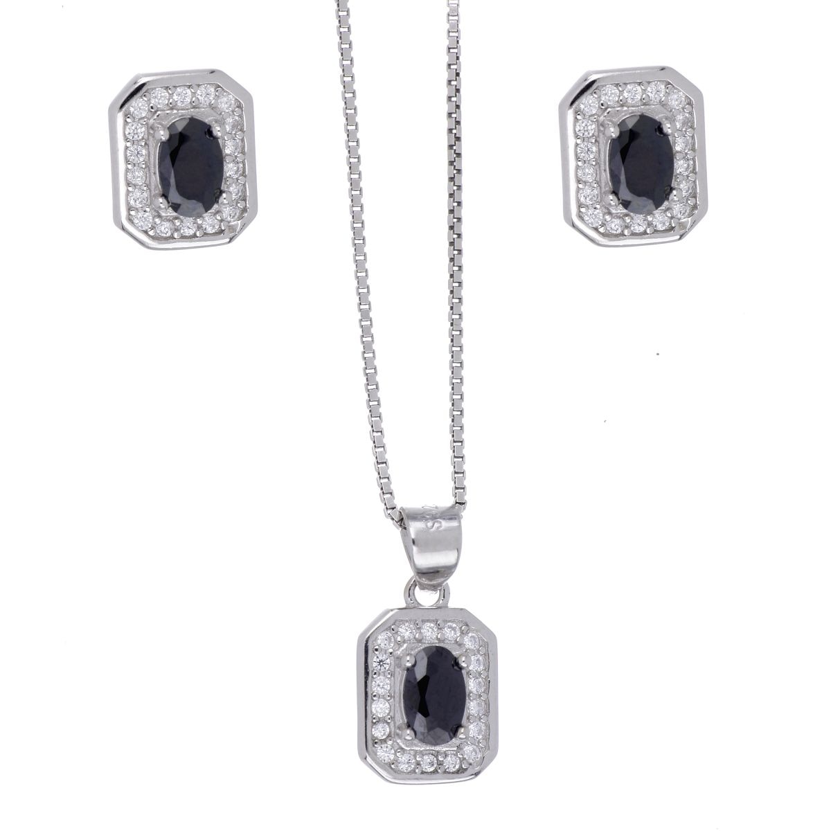 Set Arete+Dije con Cadena Circonita Negra Central Plata 925 Farfalla Bonetti