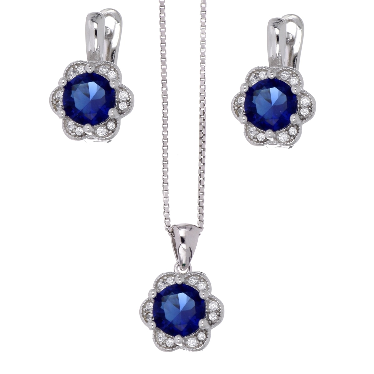 Set Arete+Dije con Cadena Circonita Sapphire Plata 925 Farfalla Bonetti