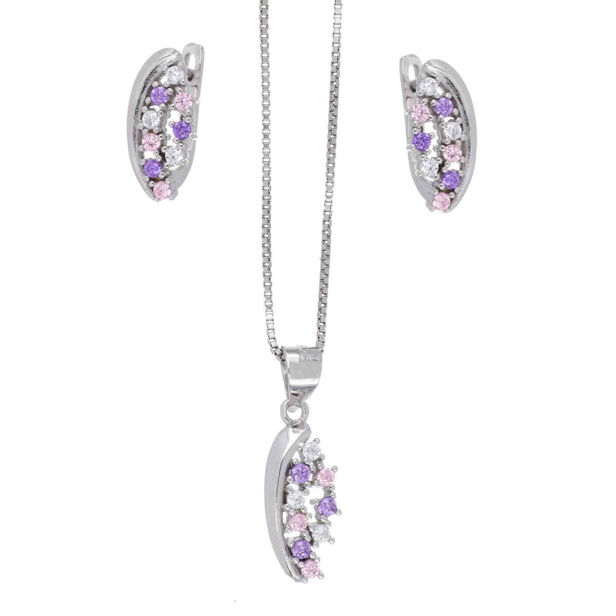 Set Arete+Dije con Cadena Circonita Lavander y Rosa Plata 925 Farfalla Bonetti