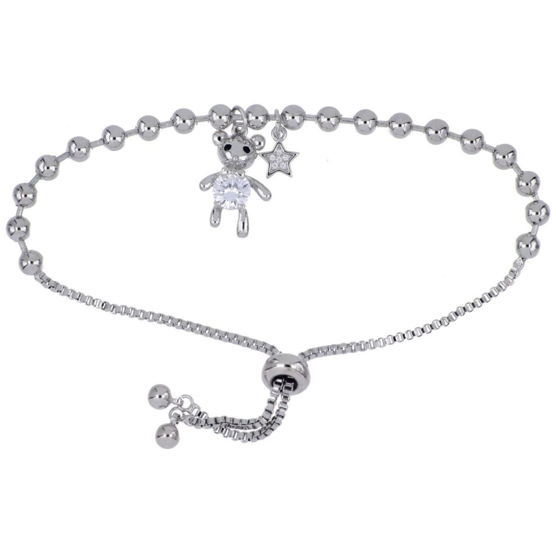 Pulsera Autoajustable Osito Circonita Blanca Acabado Rodio Korei