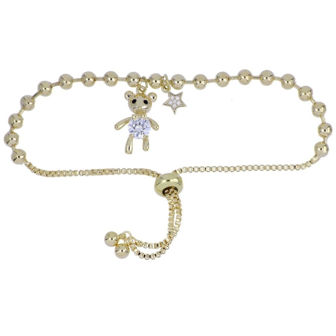 Pulsera Autoajustable Osito Circonita Blanca Chapado Oro Korei