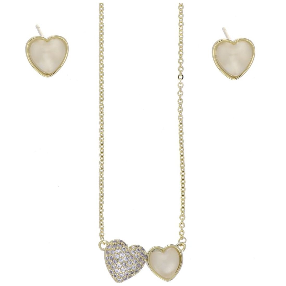 Set Aretes+Gargantilla Corazón Piedra Blanca Chapado Oro Korei