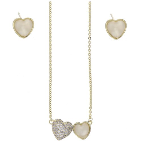 Set Aretes+Gargantilla Corazón Piedra Blanca Chapado Oro Korei