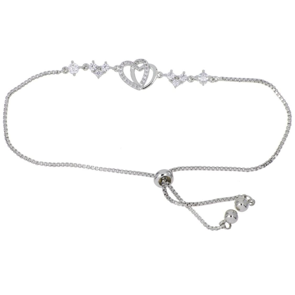 Pulsera Autoajustable Corazón Circonita Blanca Acabado Rodio Korei