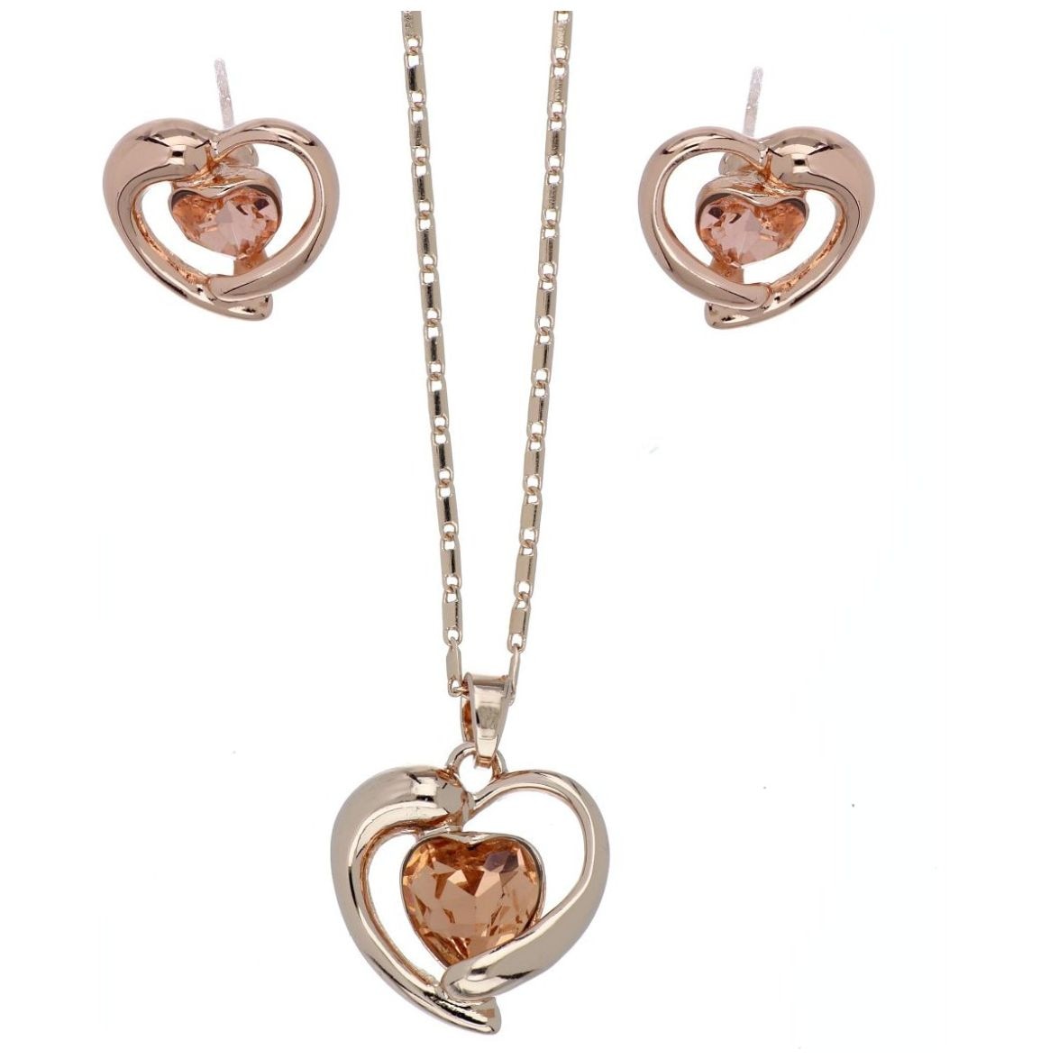 Juego Arete+Dije con Cadena Corazón Piedra Light Peach Camilla