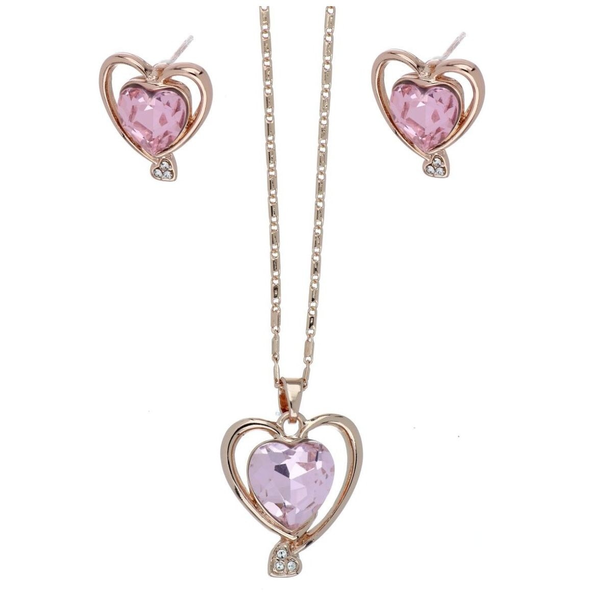 Juego Arete+Dije con Cadena Corazón Light Rose Camilla