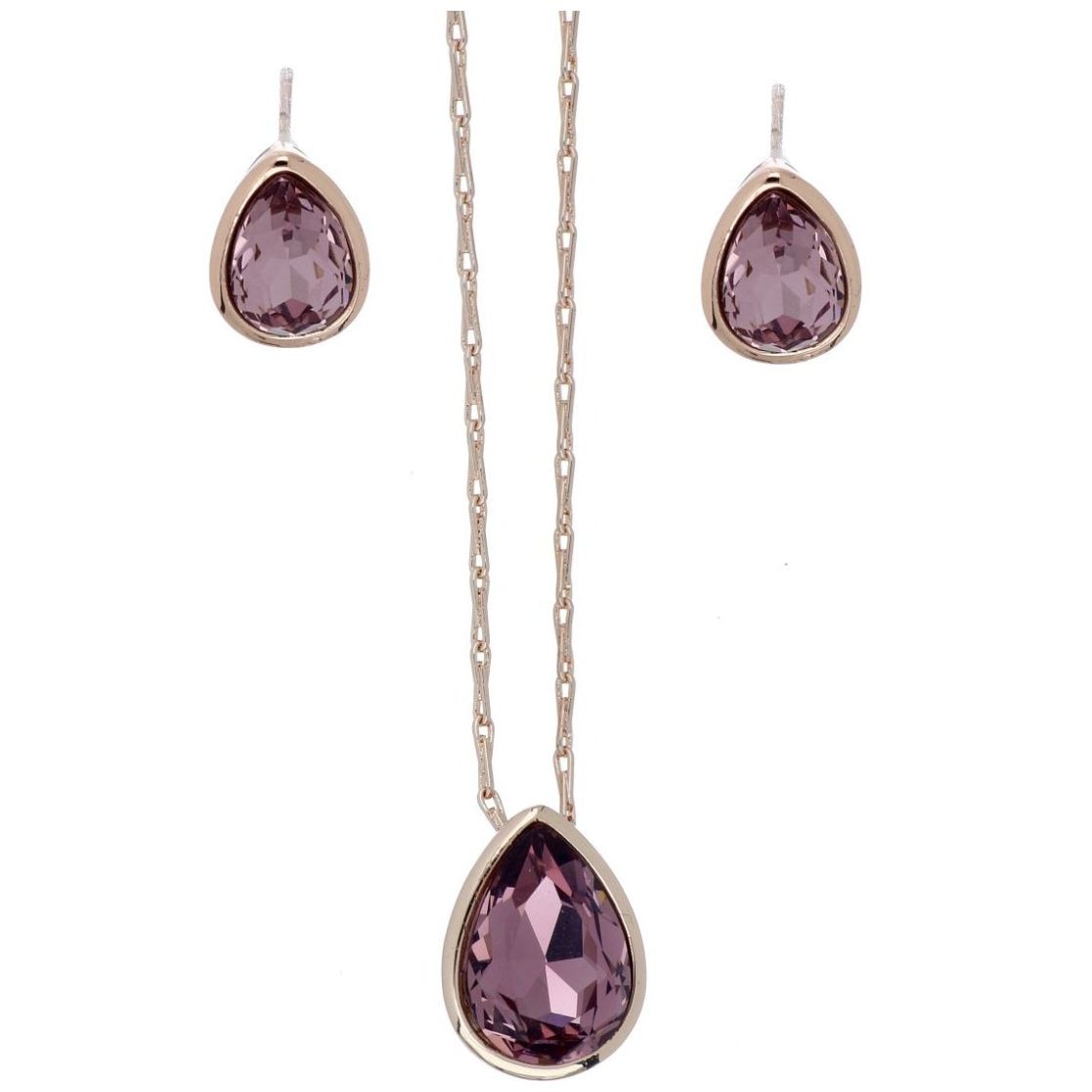 Juego Arete+Dije con Cadena Piedra Lt.rose Camilla