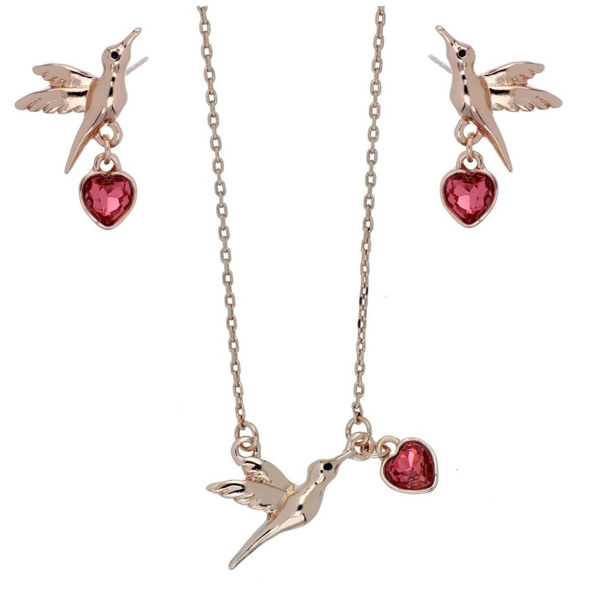 Juego Arete+Gargantilla con Cadena Pajarito Corazón Rose Camilla