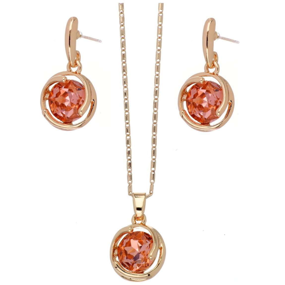 Juego Arete+Dije con Cadena Piedra Light Peach Camilla