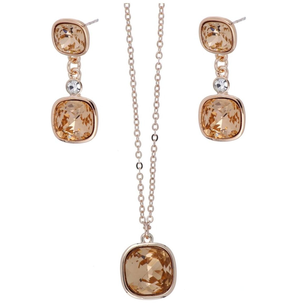Juego Arete+Dije con Cadena Piedra Light Peach Camilla