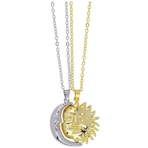 Juego 2 Dijes con Cadena Sol y Luna Best Friend Forever Chapado Oro y Rodio Korei
