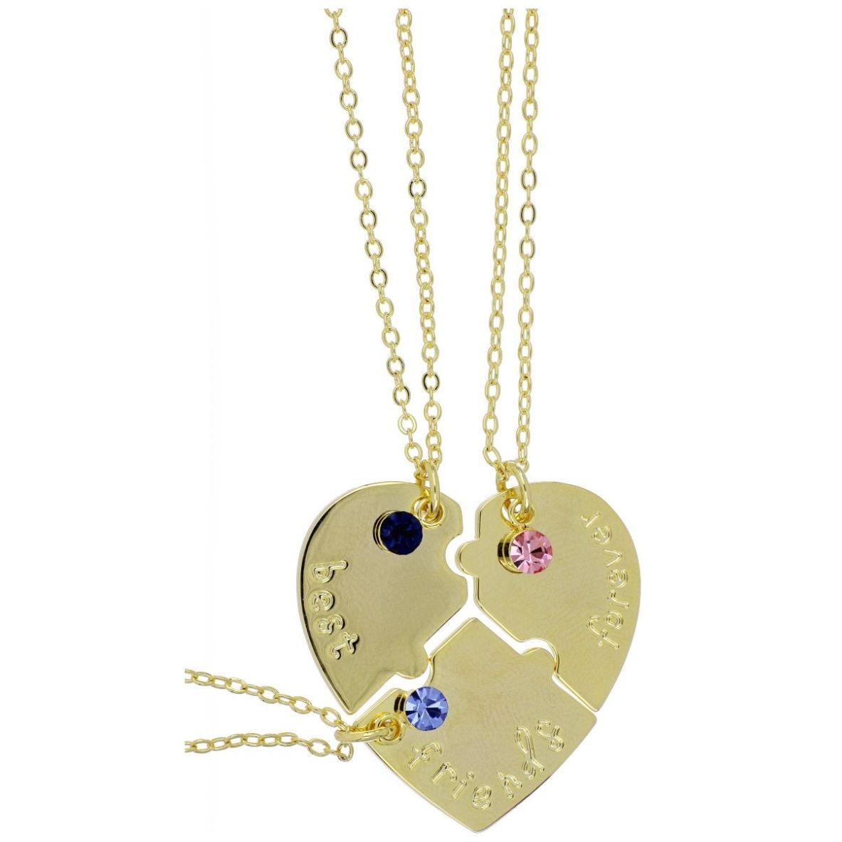 Juego 3 Dijes con Cadena Corazón Best Friend Forever Chapado Oro Korei