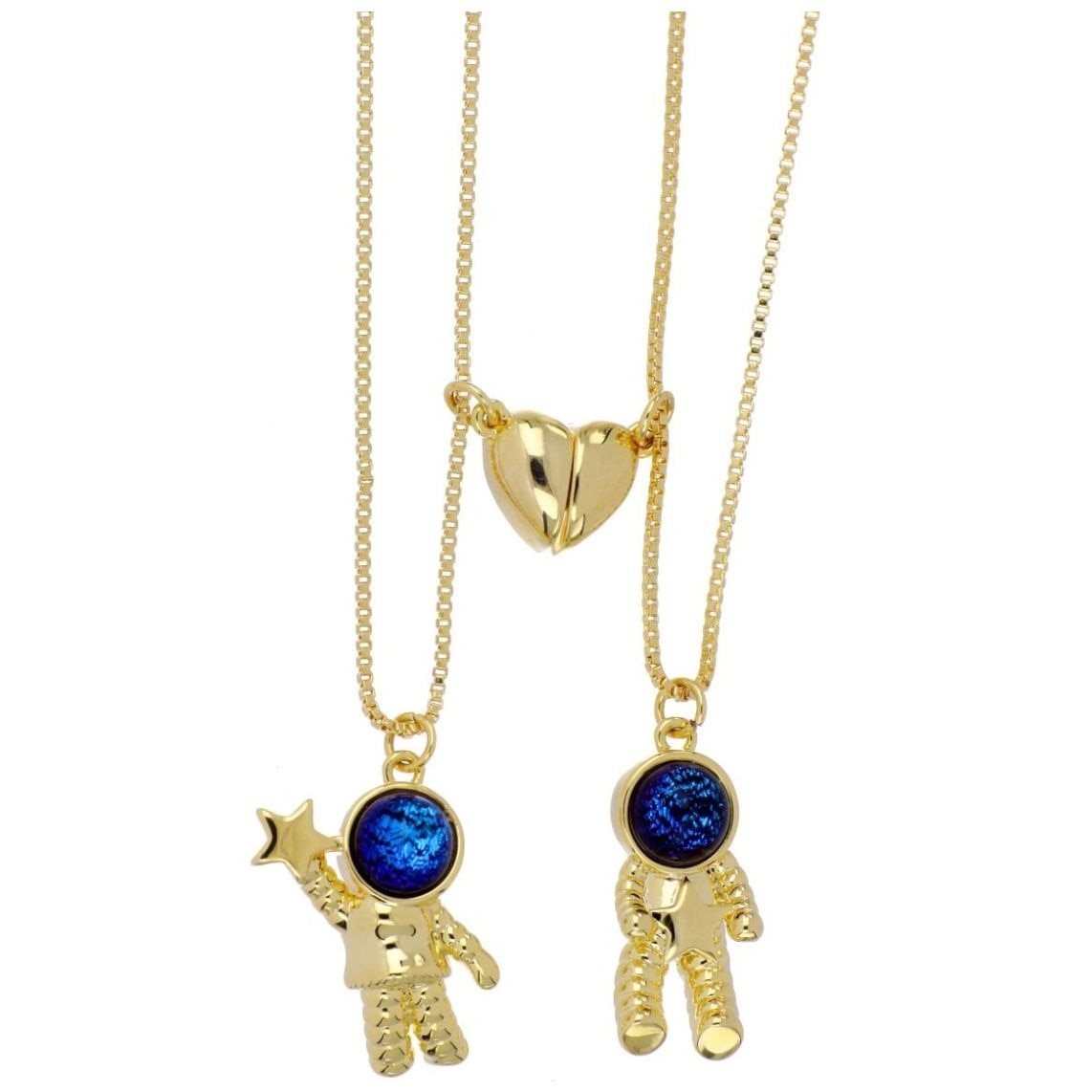 Juego 2 Dijes con Cadena Astronauta Best Friend Forever Chapado Oro Korei
