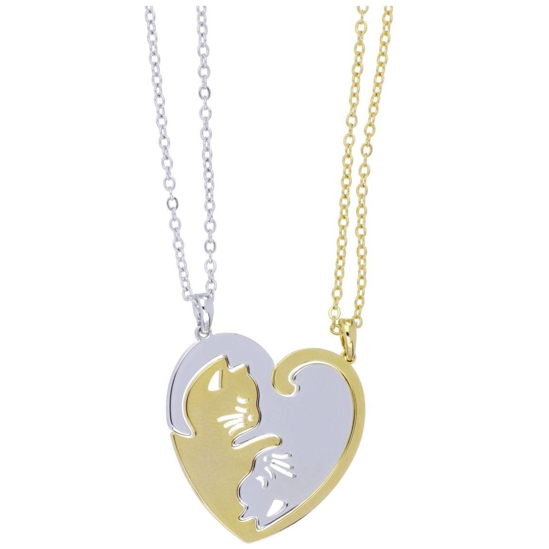Juego 2 Dijes con Cadena Gatitos Best Friend Forever Chapado Oro y Rodio Korei