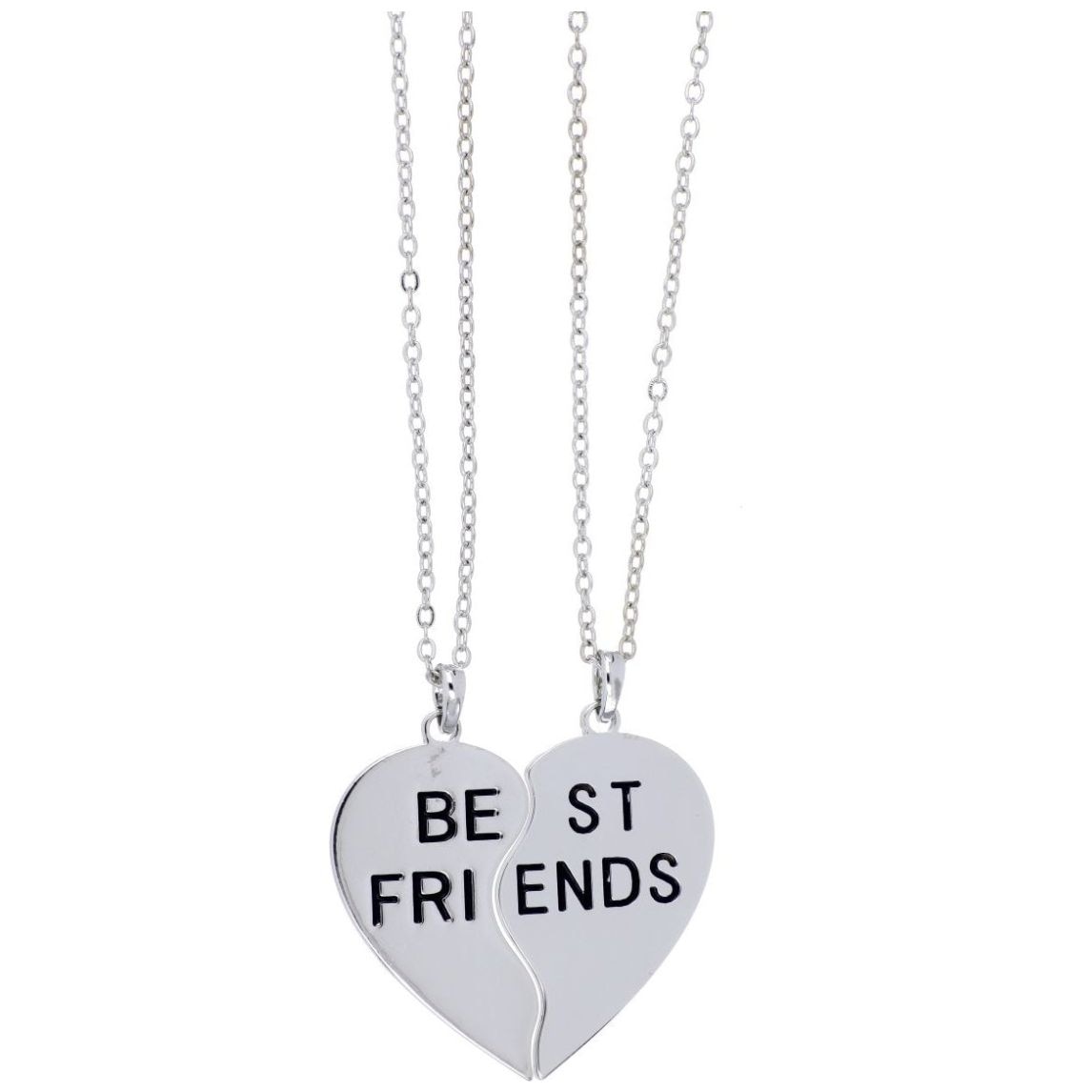 Juego 2 Dijes con Cadena Corazón Best Friend Forever Acabado Rodio Korei