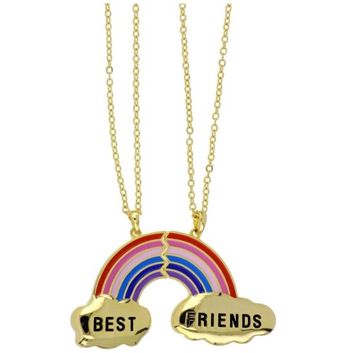 Juego 2 Dijes con Cadena Arco Iris Best Friend Forever Chapado Oro Korei
