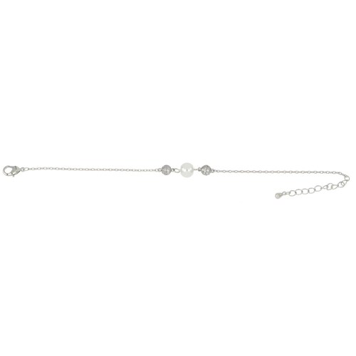 Pulsera Cadena Perlita Central Acabado Rodio Korei