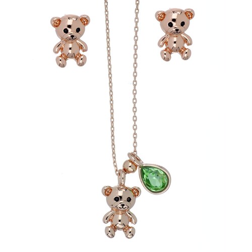 Juego Aretes+Dije con Cadena Osito Piedra Peridot Camilla