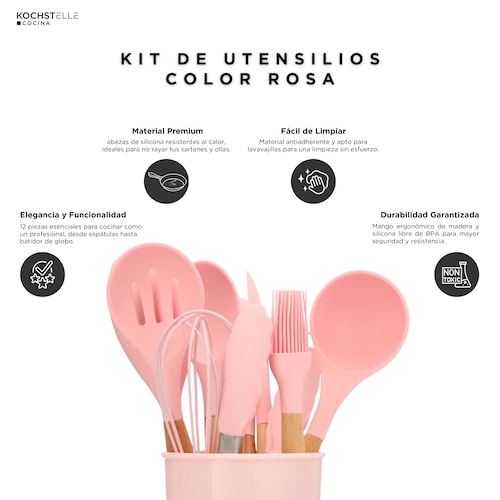 Juego de Utensilios de Cocina Color Rosa 13 Piezas Kochstelle