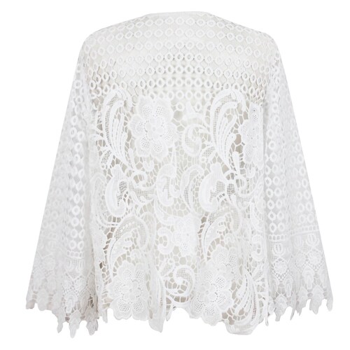 Blusa Abierta Crochet Manga Campana Basel para Mujer