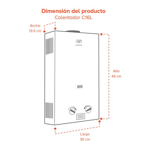 Calentador Instantáneo Avera 16 Lts Lp C16Llp