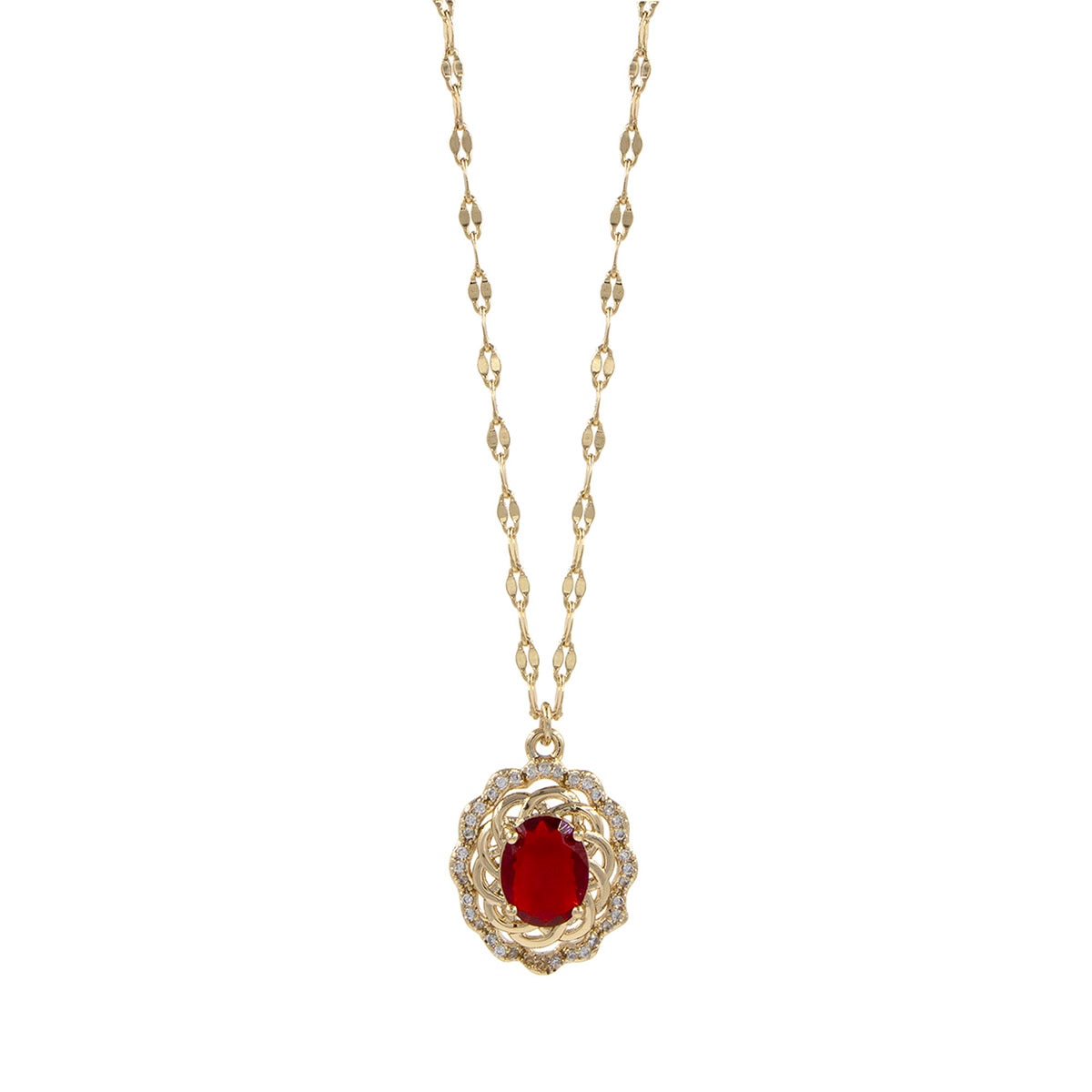 Dije con Cadena Oval Cubic Cz Siam y Cristal Queen Victoria