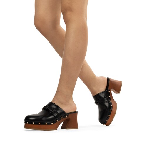 Zuecos de Tacón con Hebilla Negro Cloe para Mujer