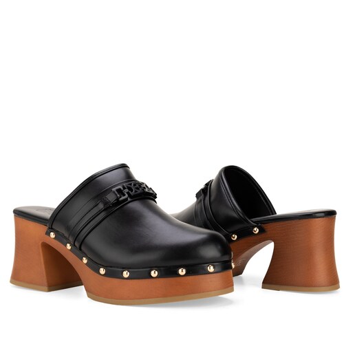 Zuecos de Tacón con Hebilla Negro Cloe para Mujer