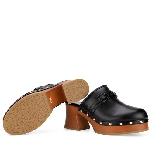 Zuecos de Tacón con Hebilla Negro Cloe para Mujer