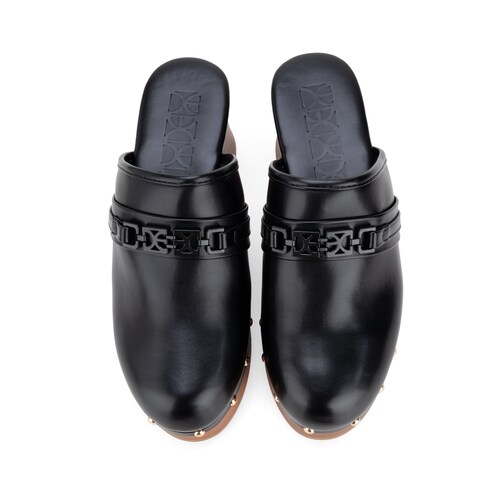 Zuecos de Tacón con Hebilla Negro Cloe para Mujer
