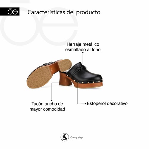 Zuecos de Tacón con Hebilla Negro Cloe para Mujer