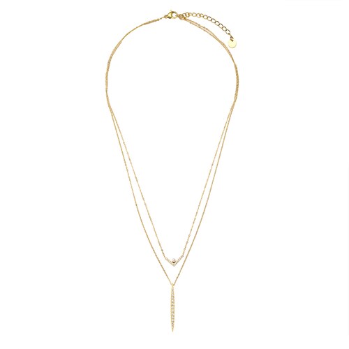 Collar Doble Cadena Circonias Perla Dorado Enso para Mujer