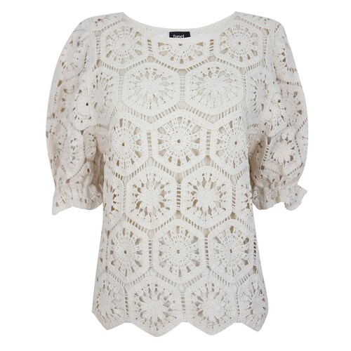 Blusa Crochet Manga Abullonada 3/4 Basel para Mujer
