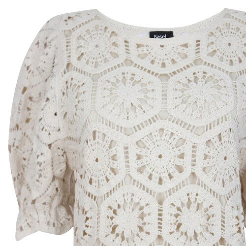 Blusa Crochet Manga Abullonada 3/4 Basel para Mujer