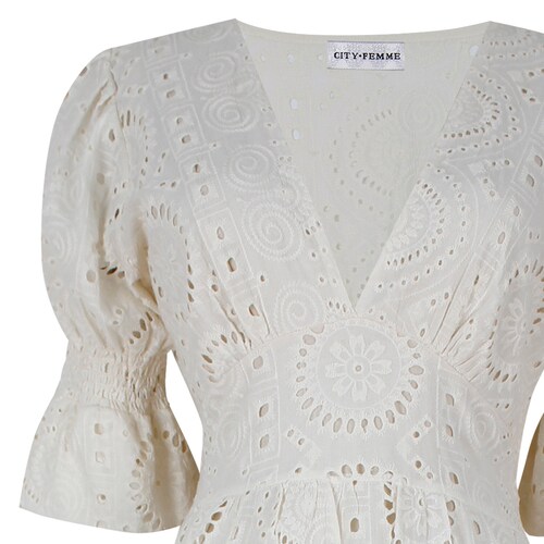 Vestido Largo Algodón Bordado City Femme para Mujer