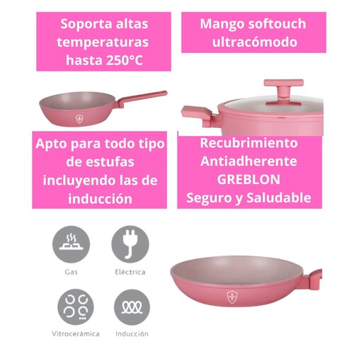 Batería Rosa de Cocina 10 Piezas Hsm