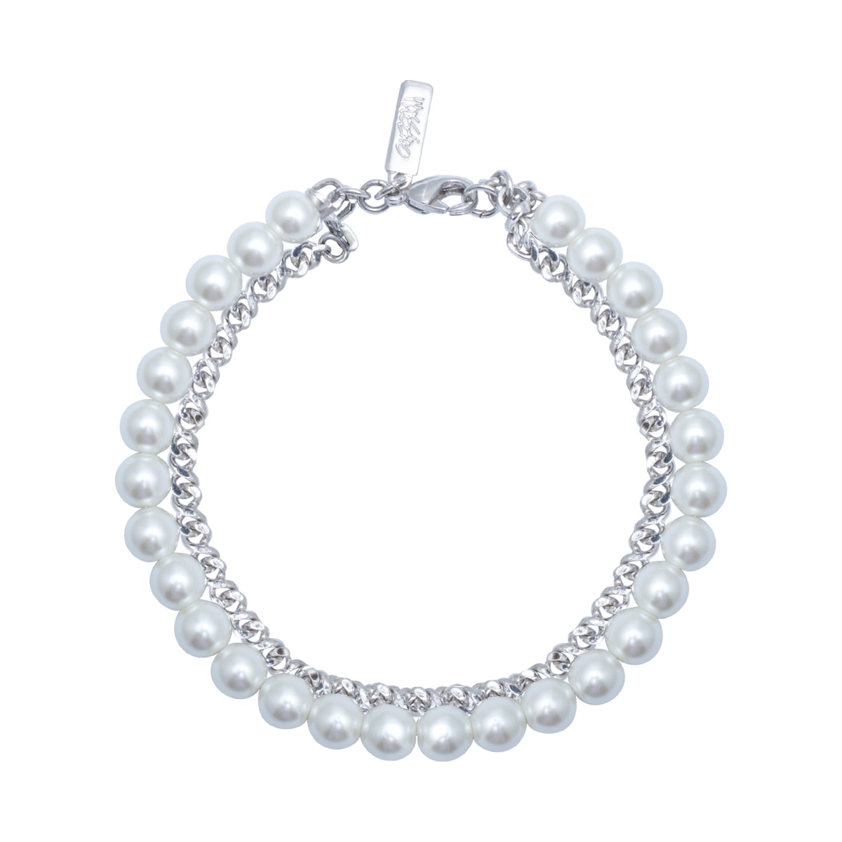 Pulsera Doble Perlas Blancas y Cadena Diamantada Acabado Rodio Mossimo