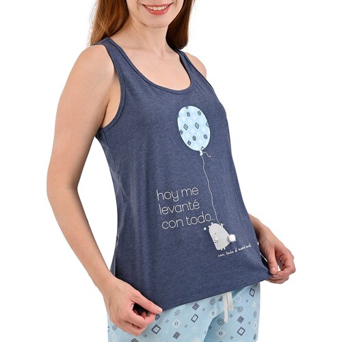 Conjunto Pijama Sho Shi Sin Mangas Y Short Oso para Mujer