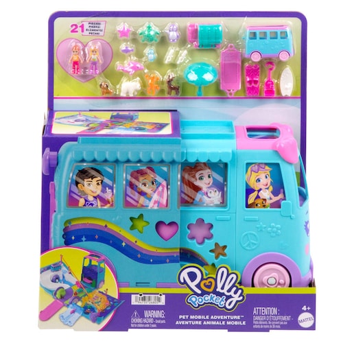 Polly Pocket Set de Juego Aventura sobre Ruedas con Mascotas