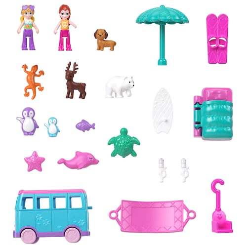 Polly Pocket Set de Juego Aventura sobre Ruedas con Mascotas