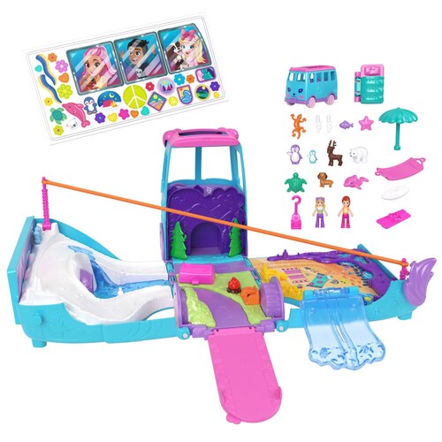 Polly Pocket Set de Juego Aventura sobre Ruedas con Mascotas