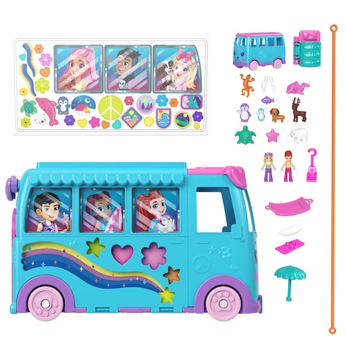 Polly Pocket Set de Juego Aventura sobre Ruedas con Mascotas